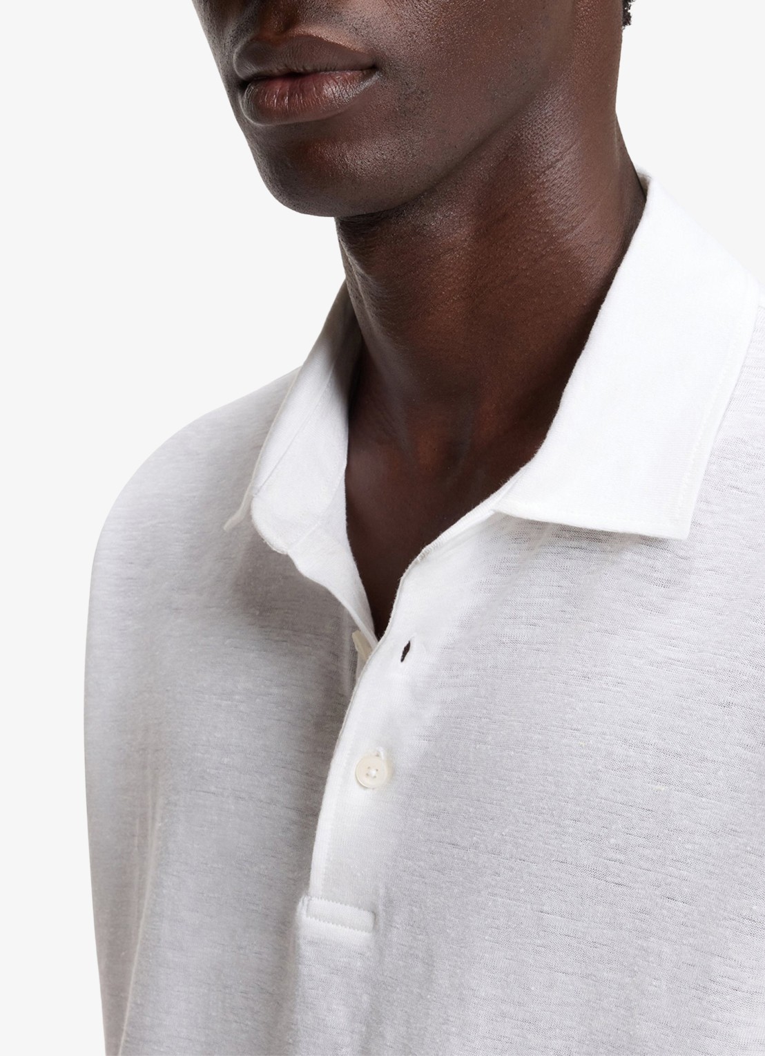 BOSS Polo van linnen  - detail 3 white-100 / wit
