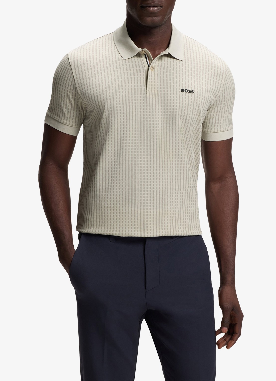 BOSS Polo van piqué katoen met logo - detail 4 beige