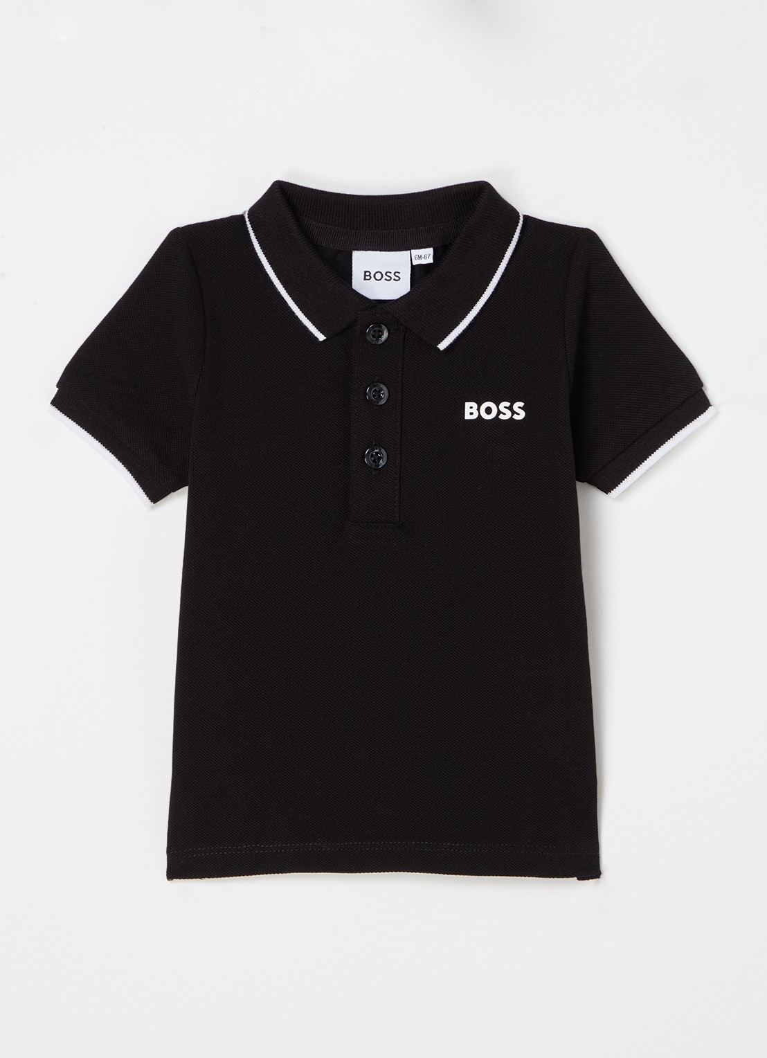 BOSS Polo van piqué katoen met logoborduring - voorkant zwart
