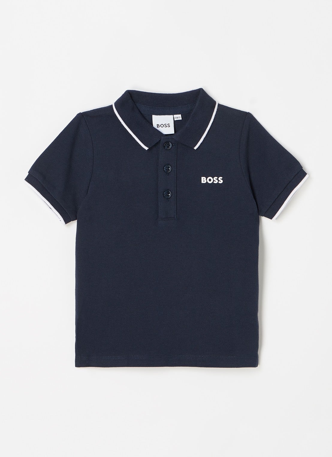 BOSS Polo van piqué katoen met logoborduring - voorkant donkerblauw