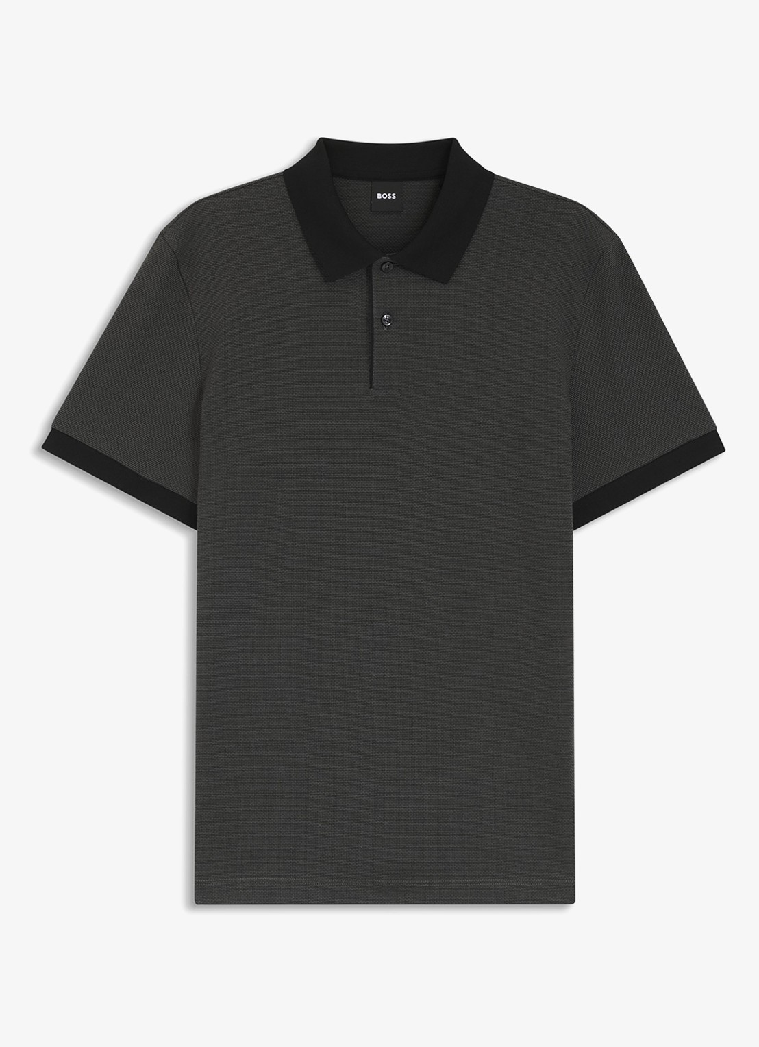 BOSS Poloshirt van katoen met bobbelstructuur - voorkant 4 zwart