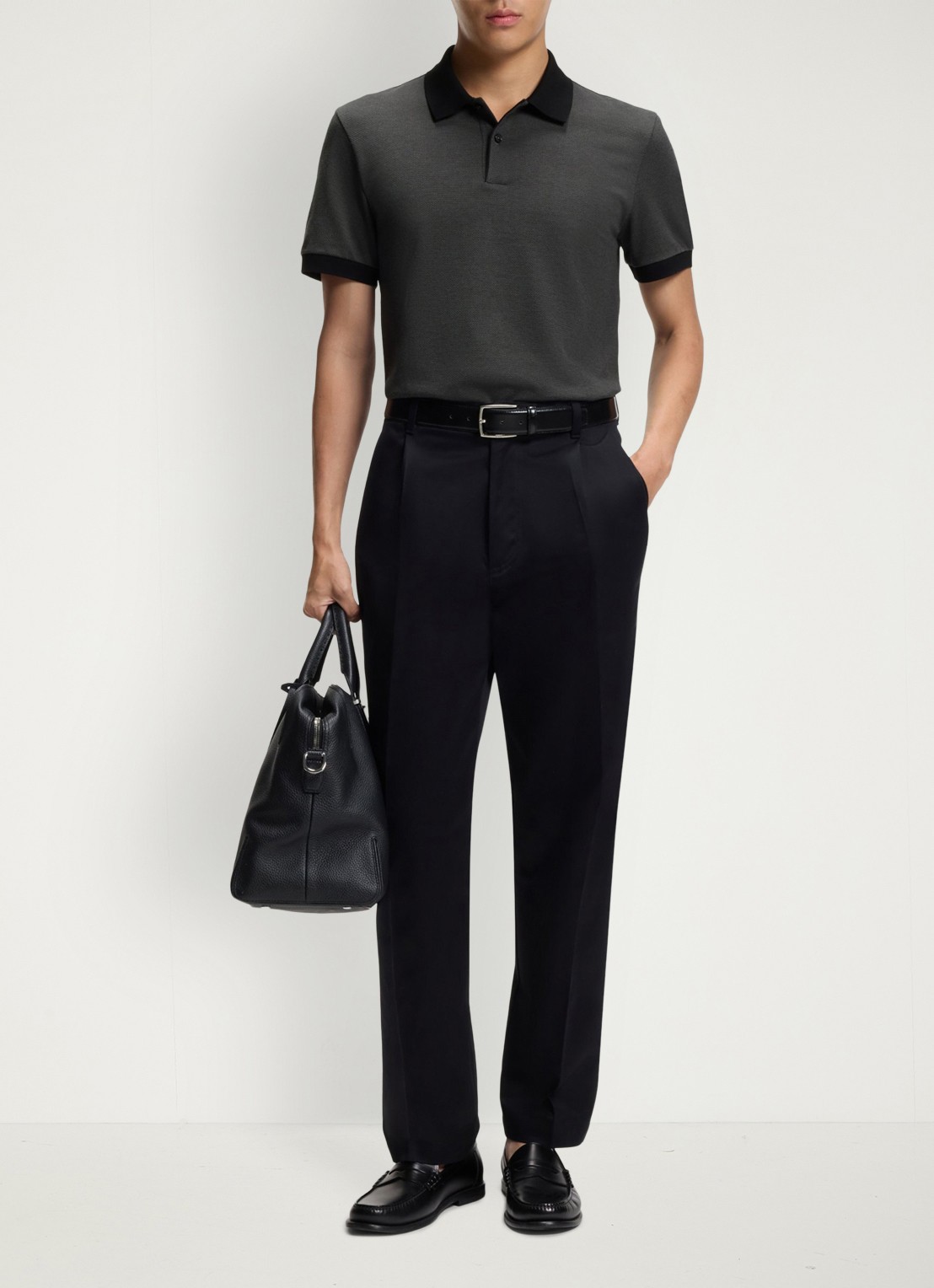 BOSS Poloshirt van katoen met bobbelstructuur - voorkant 5 zwart