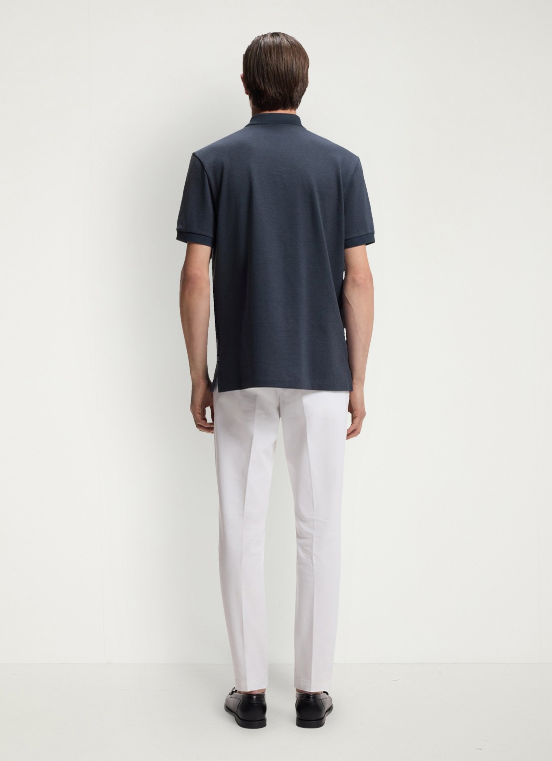BOSS Poloshirt van katoen met bobbelstructuur - achterkant 3 blauwgrijs