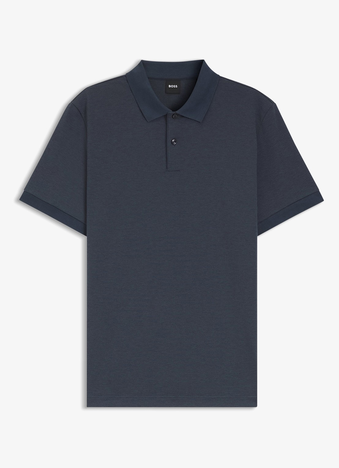 BOSS Poloshirt van katoen met bobbelstructuur - voorkant blauwgrijs