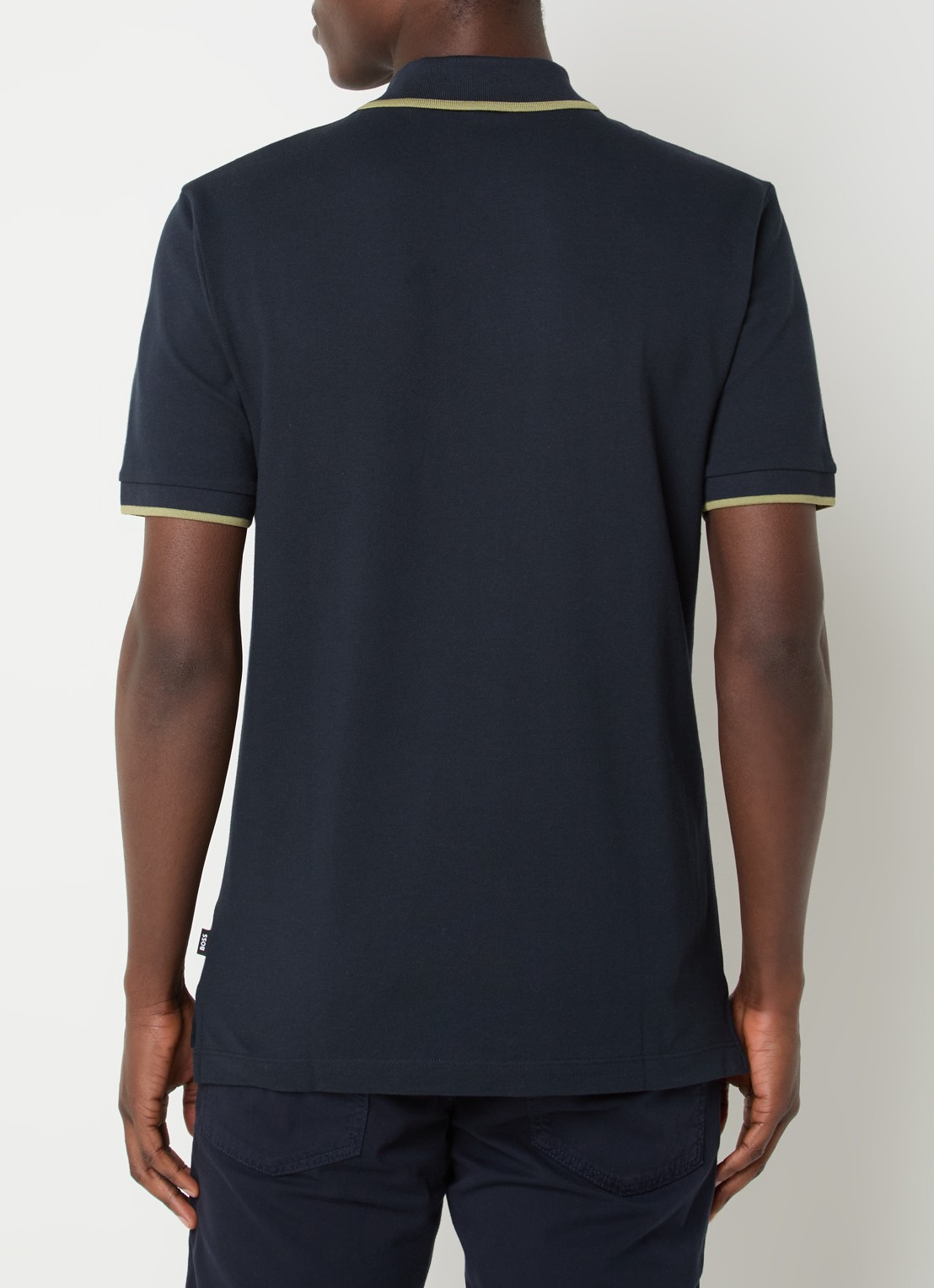 BOSS Poloshirt van katoenpiqué met contrasterende bies - achterkant 4 donkerblauw