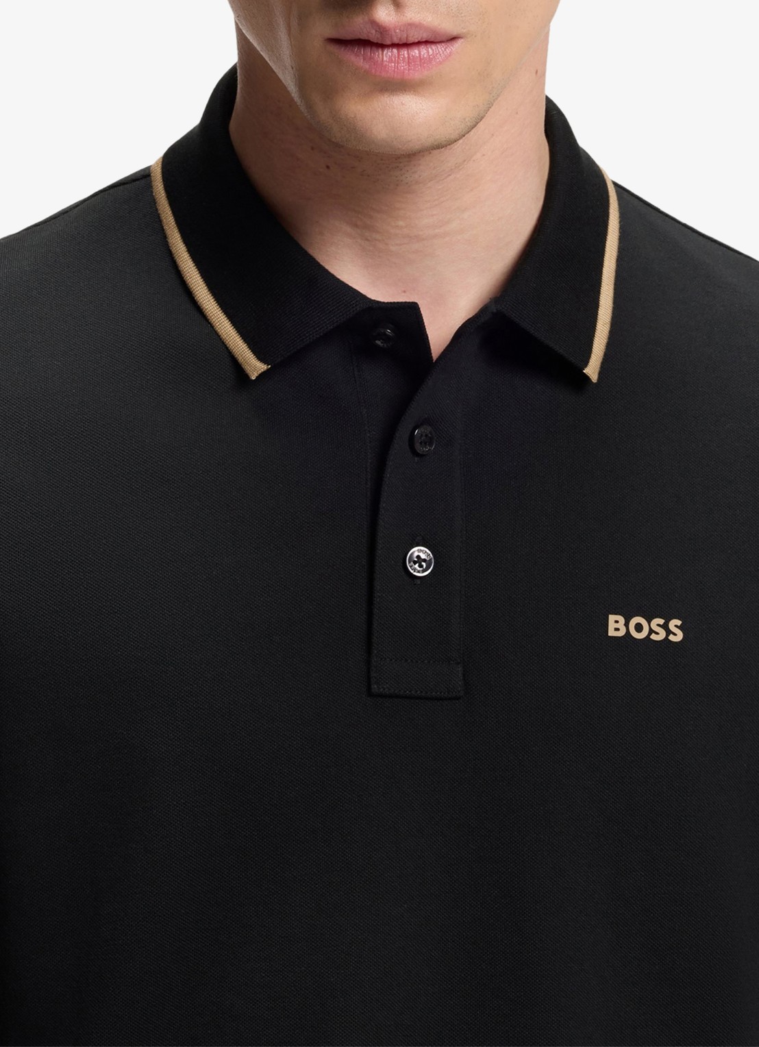 BOSS Poloshirt van katoenpiqué met contrasterende bies - detail 6 zwart