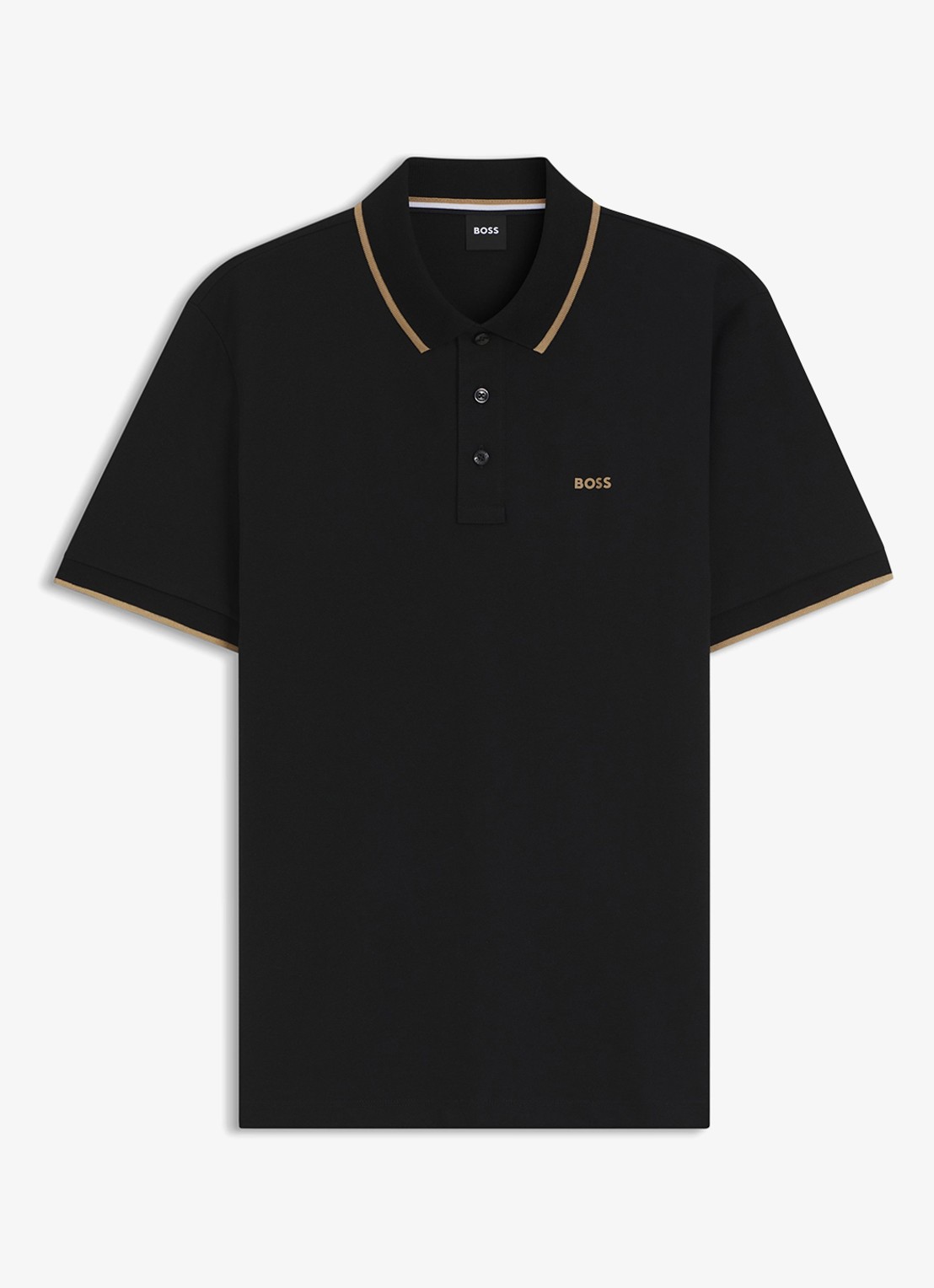 BOSS Poloshirt van katoenpiqué met contrasterende bies - voorkant zwart