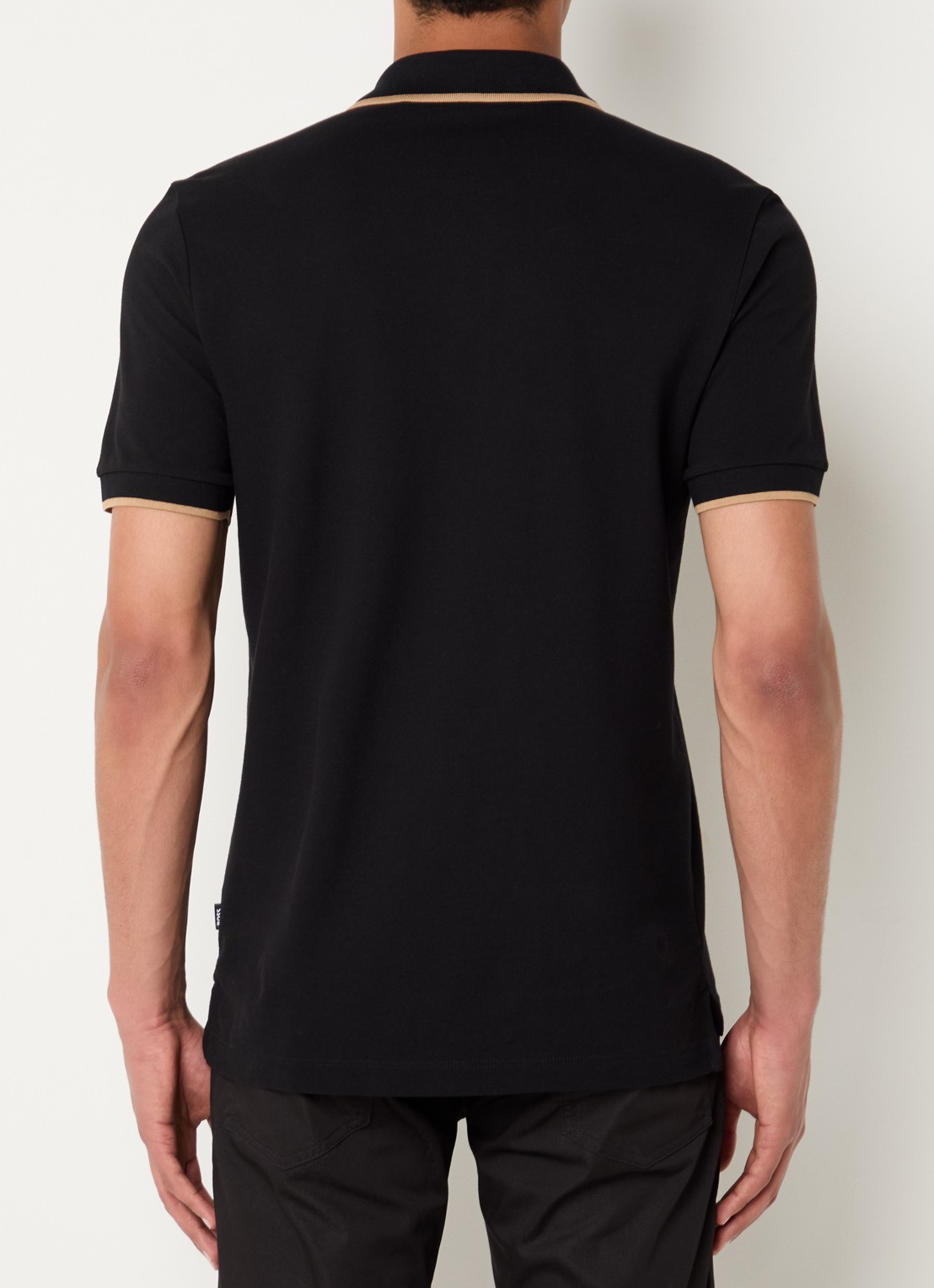 BOSS Poloshirt van katoenpiqué met contrasterende bies - achterkant 9 zwart