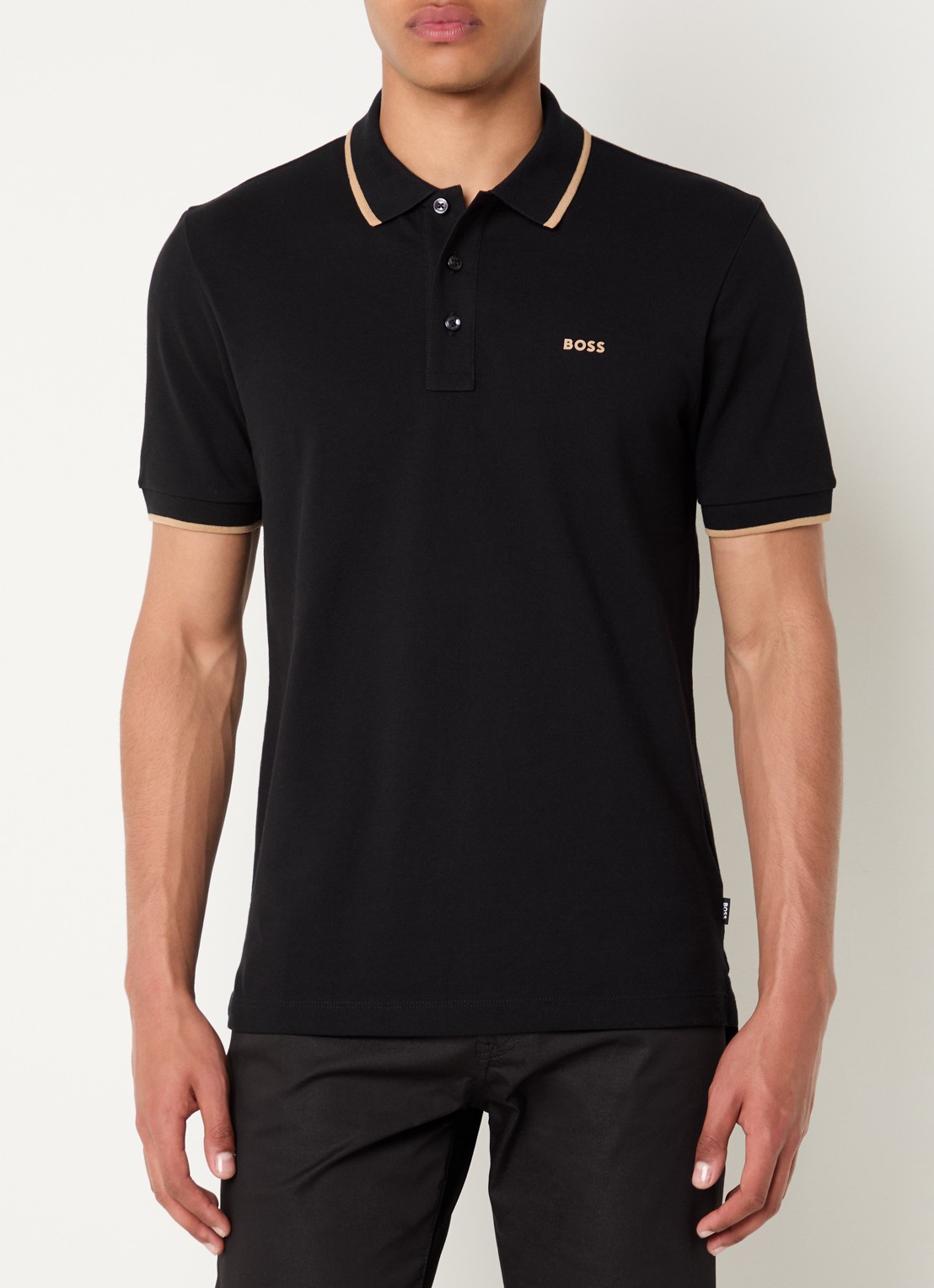 BOSS Poloshirt van katoenpiqué met contrasterende bies - detail 7 zwart
