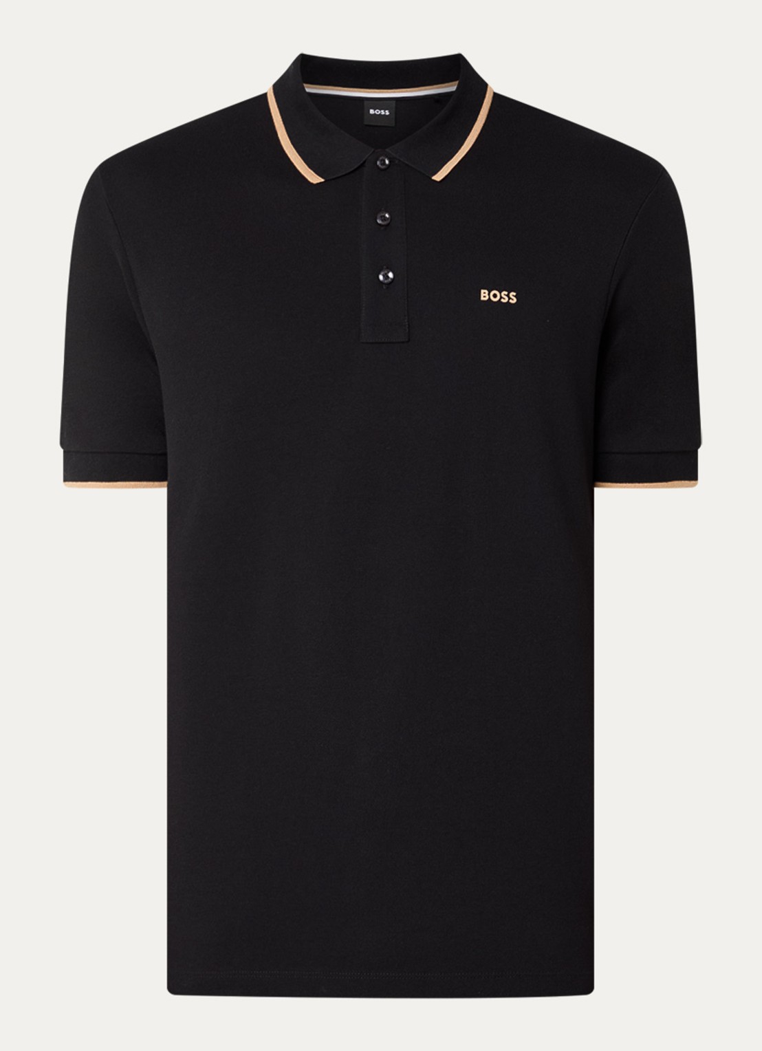 BOSS Poloshirt van katoenpiqué met contrasterende bies - voorkant 3 zwart