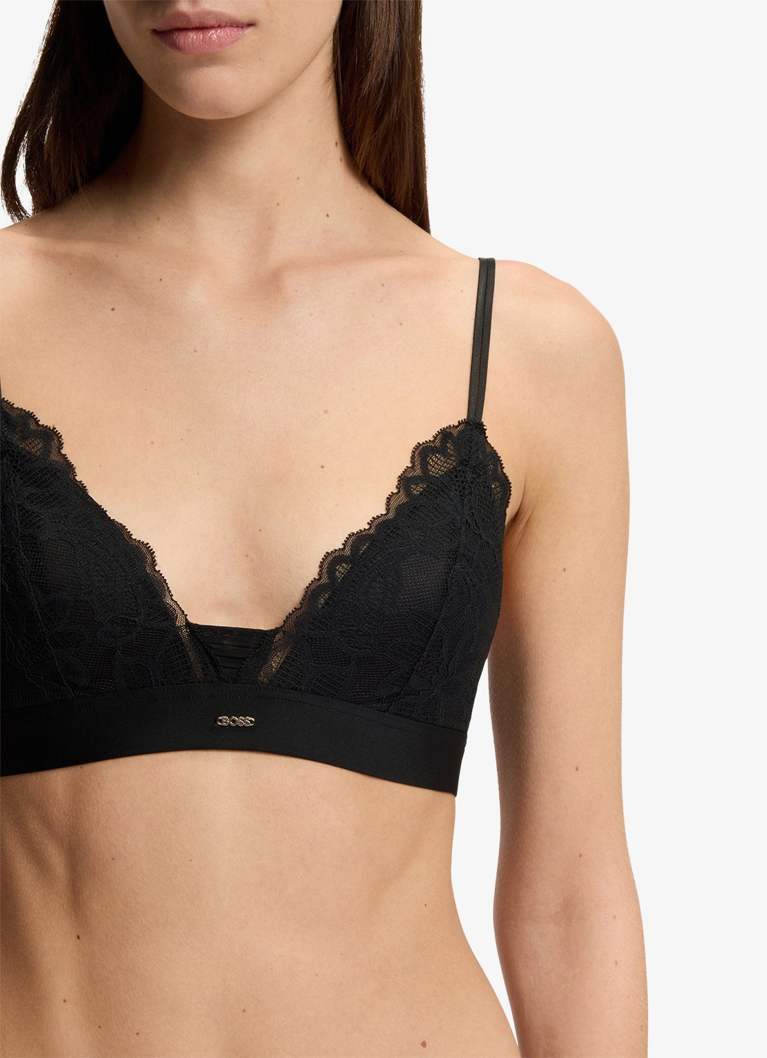 BOSS Premium kanten bralette met mesh plooitjes - detail black-001 / zwart