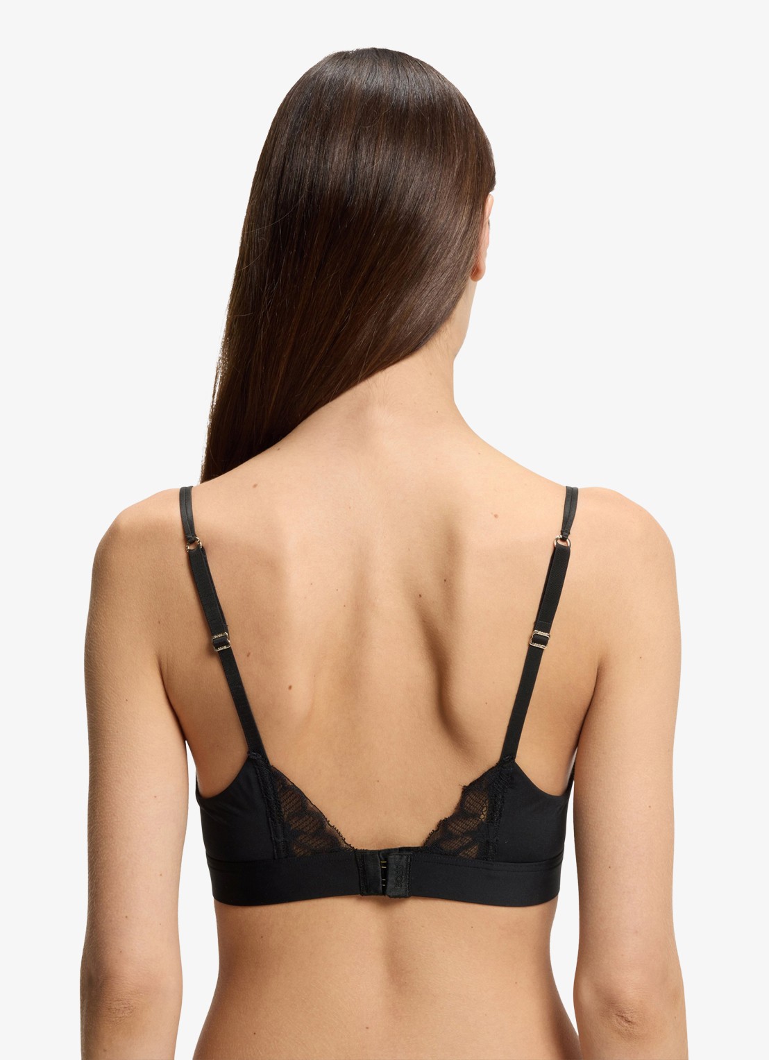 BOSS Premium kanten bralette met mesh plooitjes - detail 2 black-001 / zwart