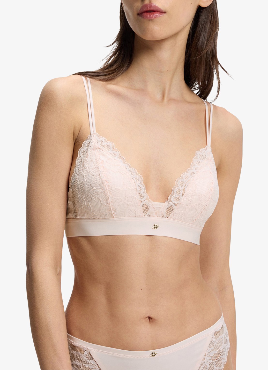 BOSS Premium kanten bralette met mesh plooitjes - detail light /pastel pink-680 / roze