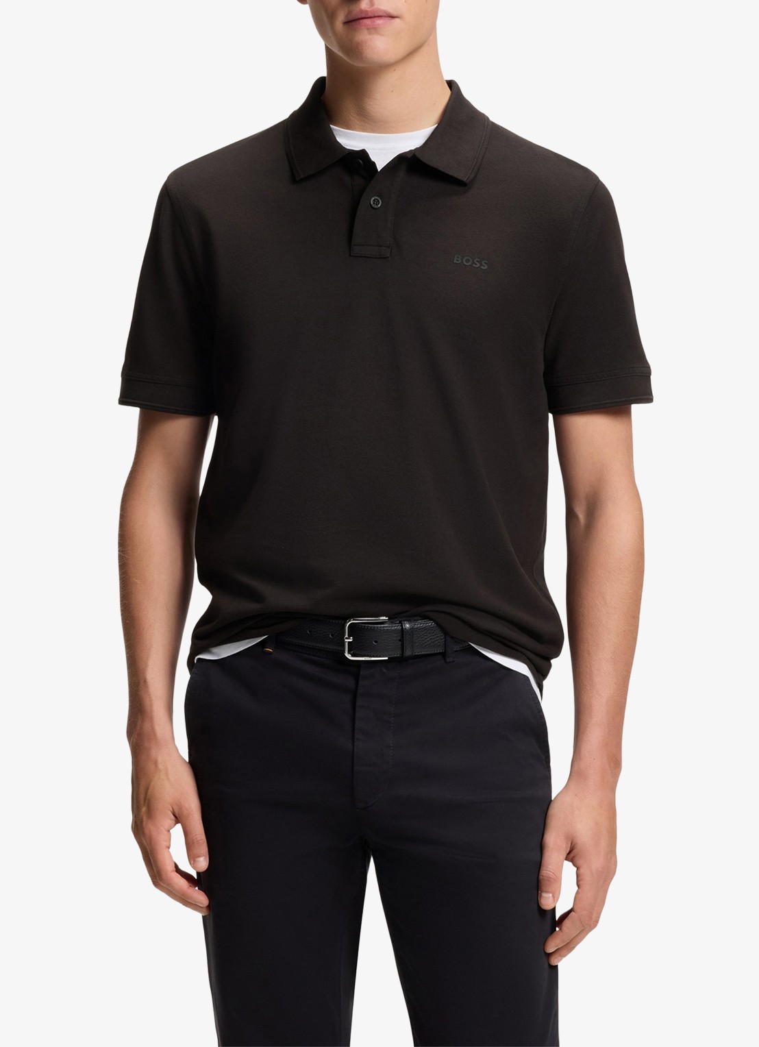 BOSS Prime regular fit polo van piqué katoen met logo - achterkant black-001 / zwart