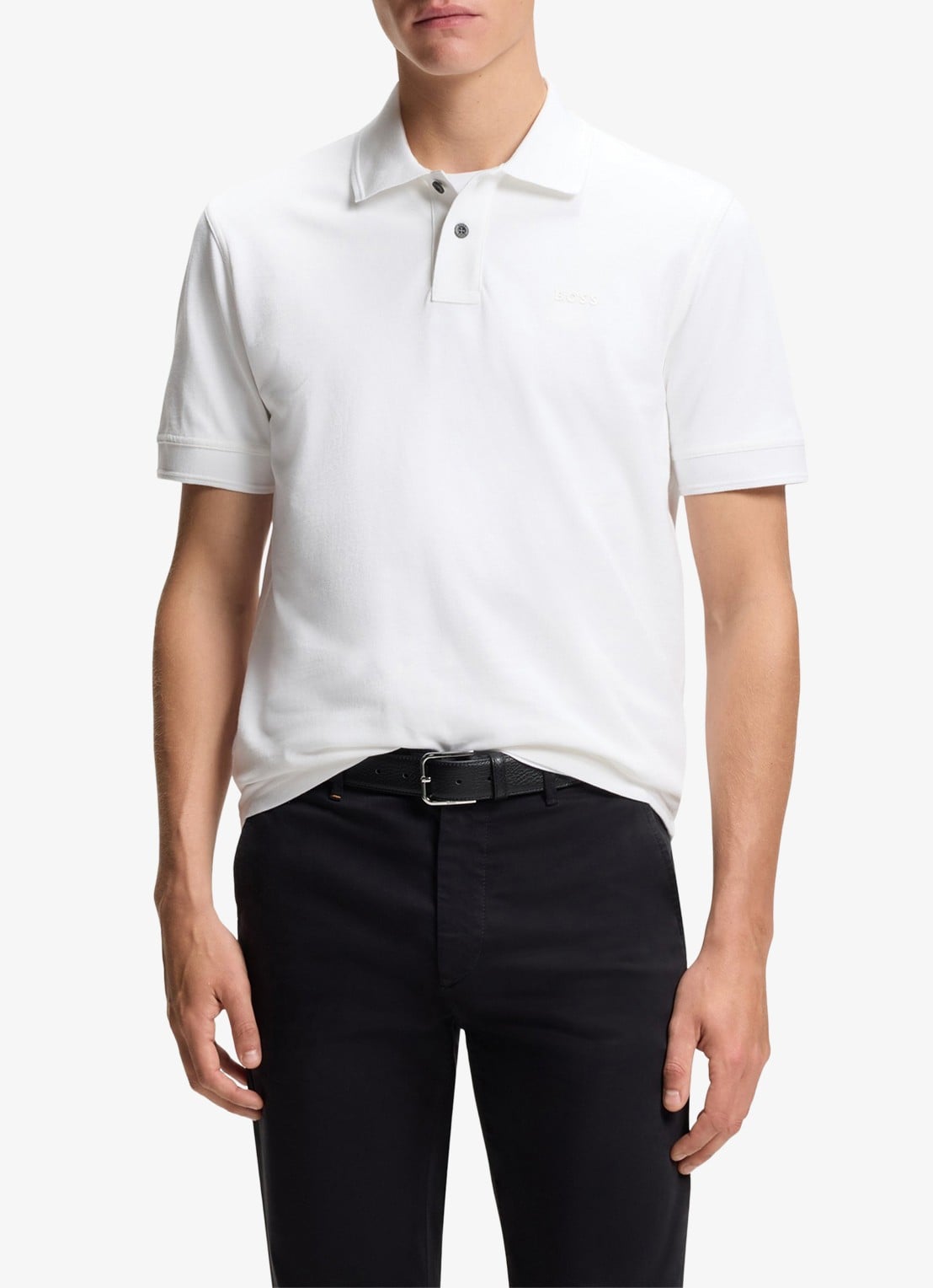 BOSS Prime regular fit polo van piqué katoen met logo - detail white-100 / wit