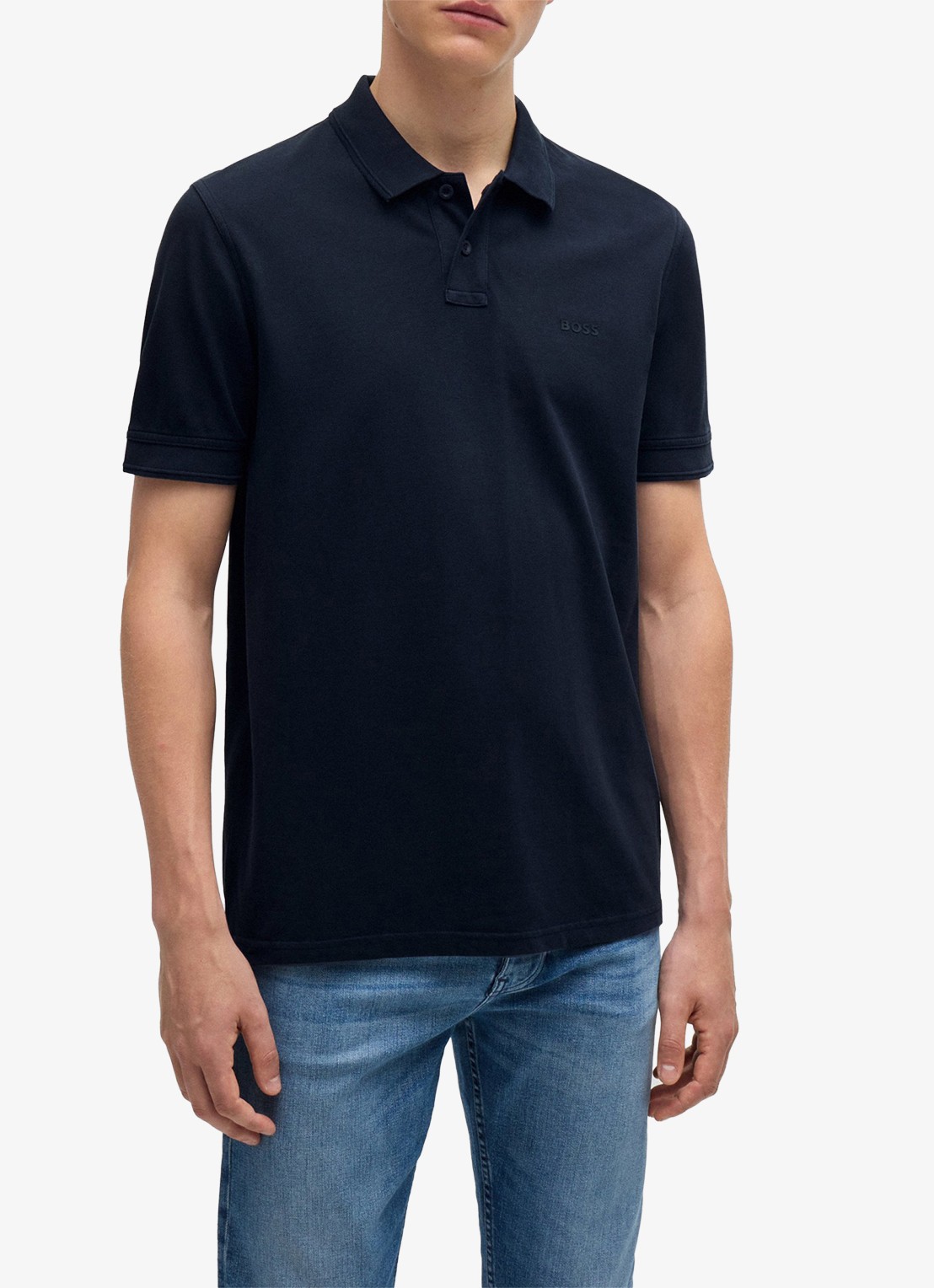 BOSS Prime regular fit polo van piqué katoen met logo - detail dark blue-404 / blauw