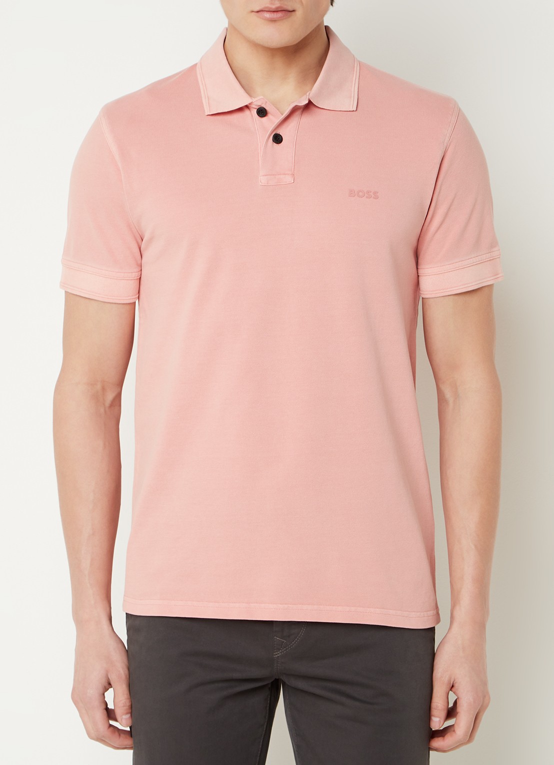 BOSS Prime regular fit polo van piqué katoen met logo - detail 3 zalmroze