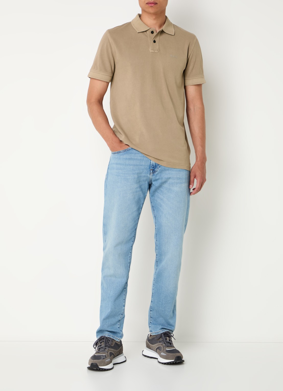 BOSS Prime regular fit polo van piqué katoen met logo - voorkant 2 open brown-246 / bruin
