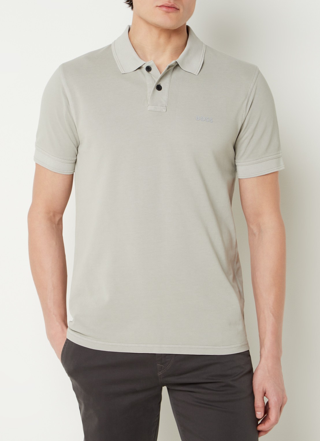 BOSS Prime regular fit polo van piqué katoen met logo - detail light/pastel grey-051 / grijs