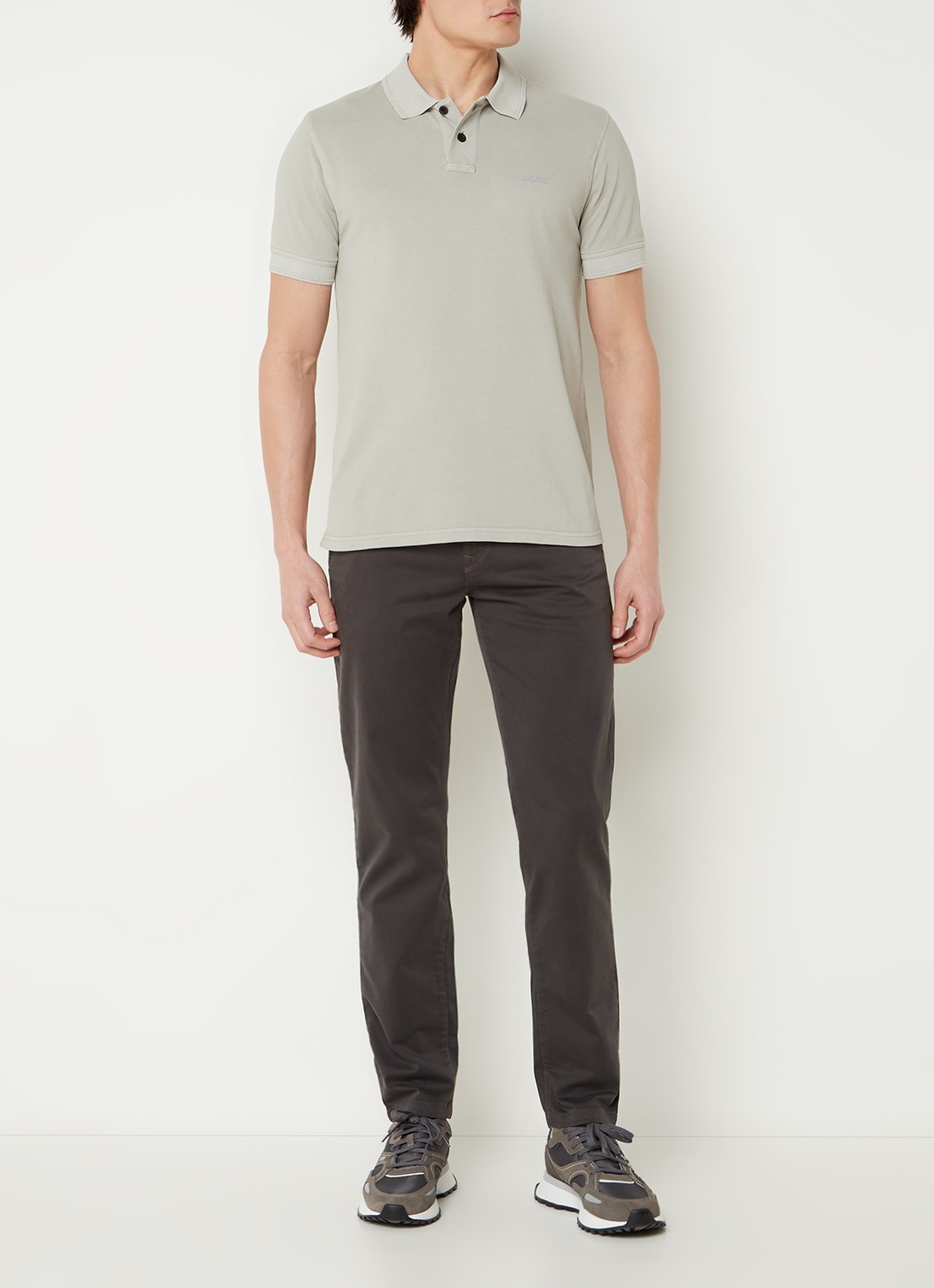 BOSS Prime regular fit polo van piqué katoen met logo - voorkant 3 light/pastel grey-051 / grijs