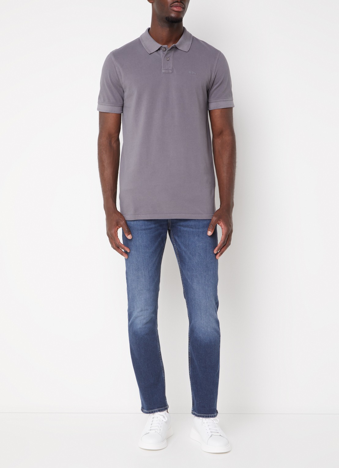 BOSS Prime regular fit polo van piqué katoen met logo - voorkant 2 dark grey-029 / grijs