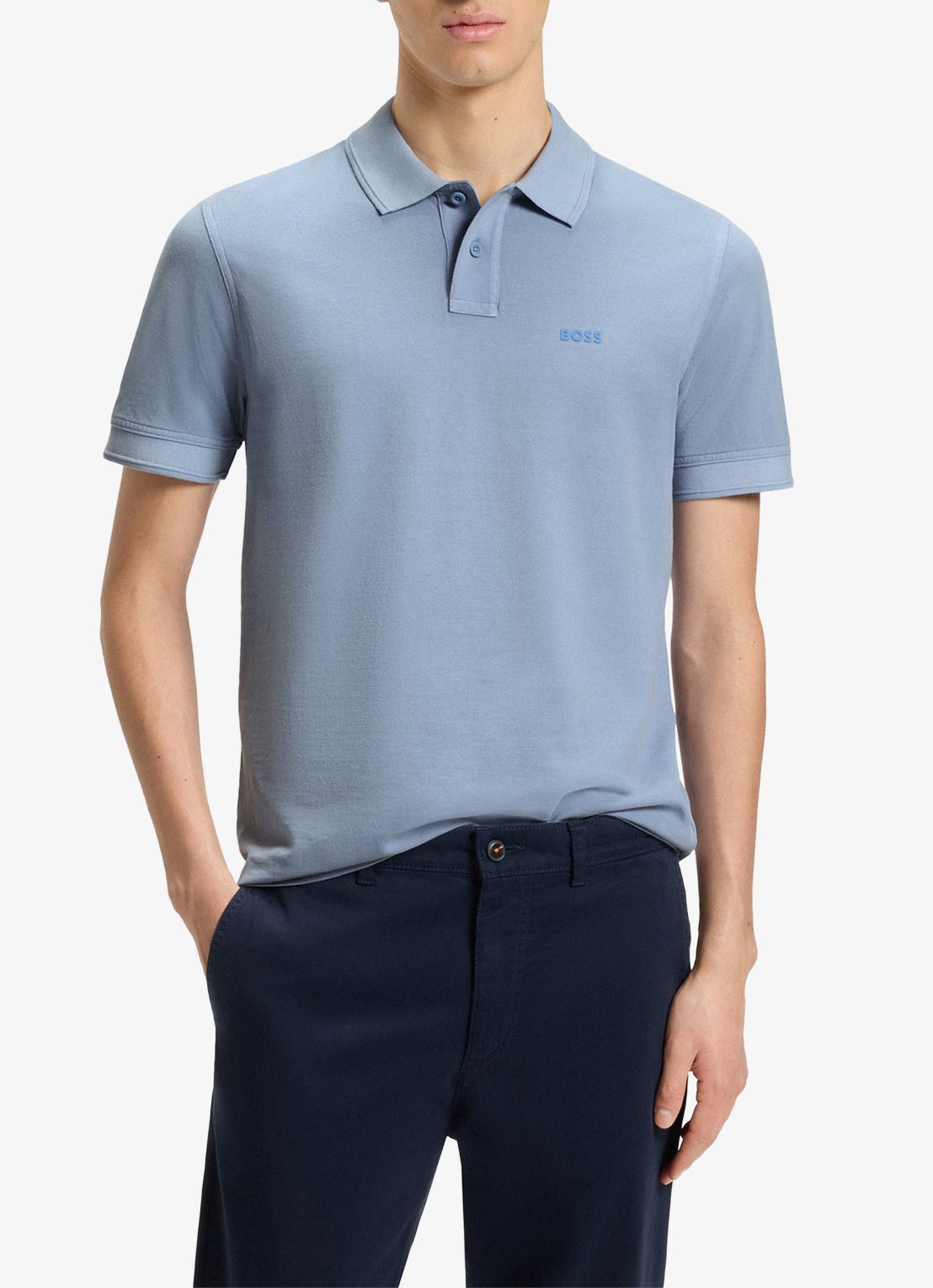 BOSS Prime regular fit polo van piqué katoen met logo - detail open blue-470 / blauw