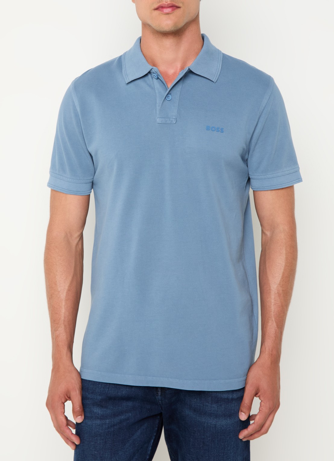 BOSS Prime regular fit polo van piqué katoen met logo - detail open blue-472 / blauw