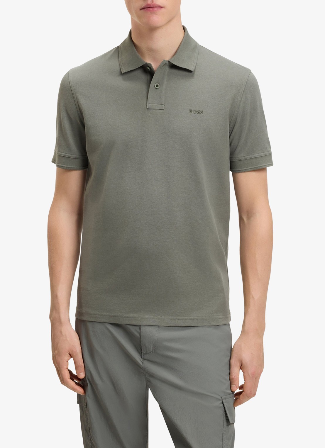 BOSS Prime regular fit polo van piqué katoen met logo - detail 3 open grey-076 / grijs