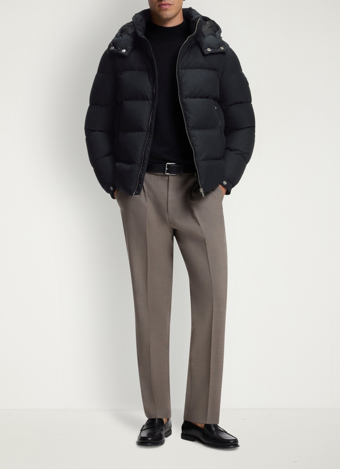 BOSS Puffer jas met capuchon - voorkant 2 zwart