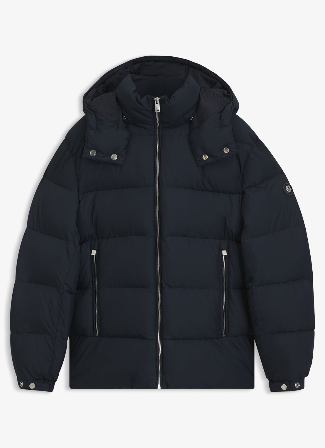 BOSS Puffer jas met capuchon - voorkant blauw
