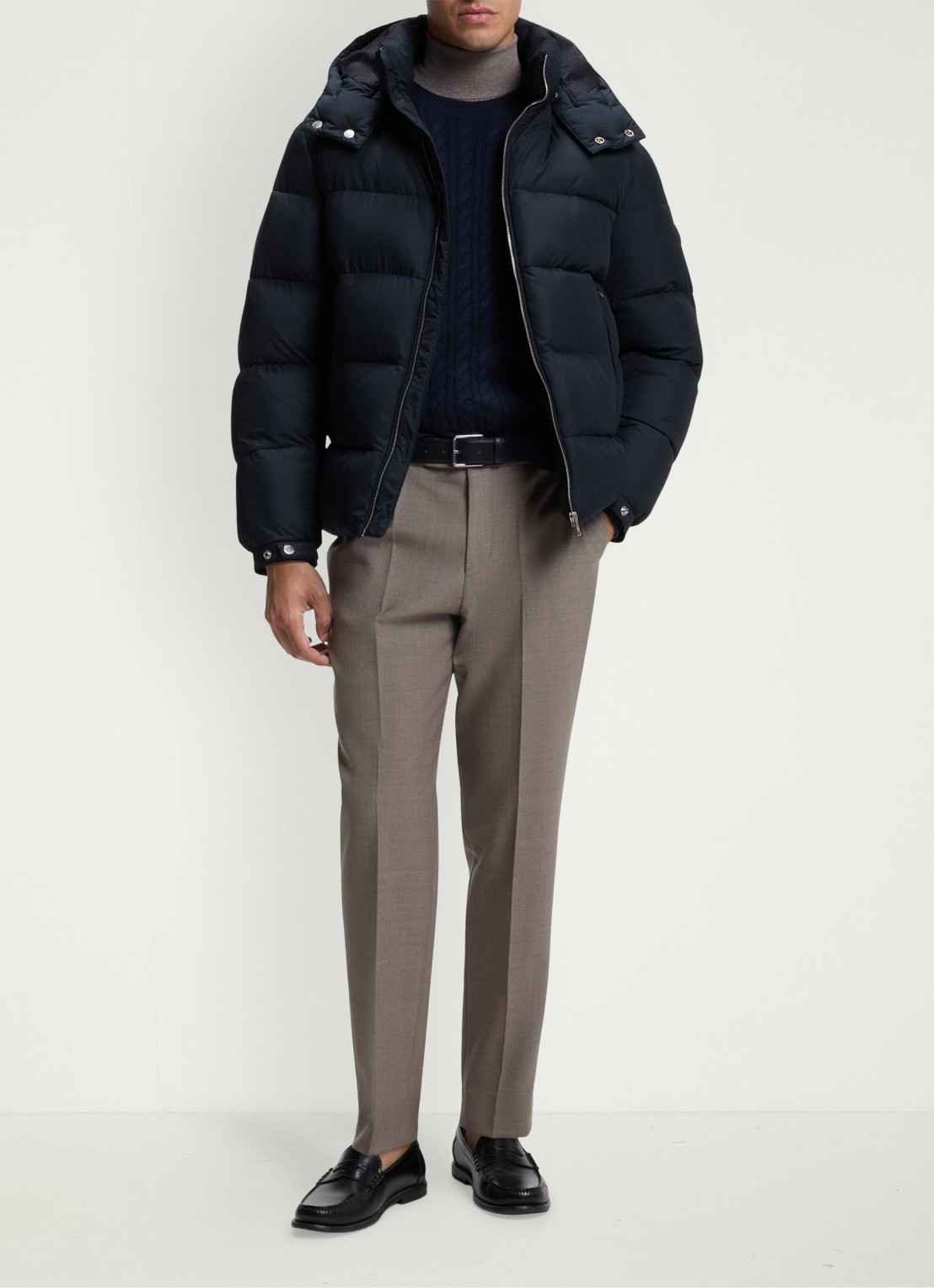 BOSS Puffer jas met capuchon - voorkant 2 blauw