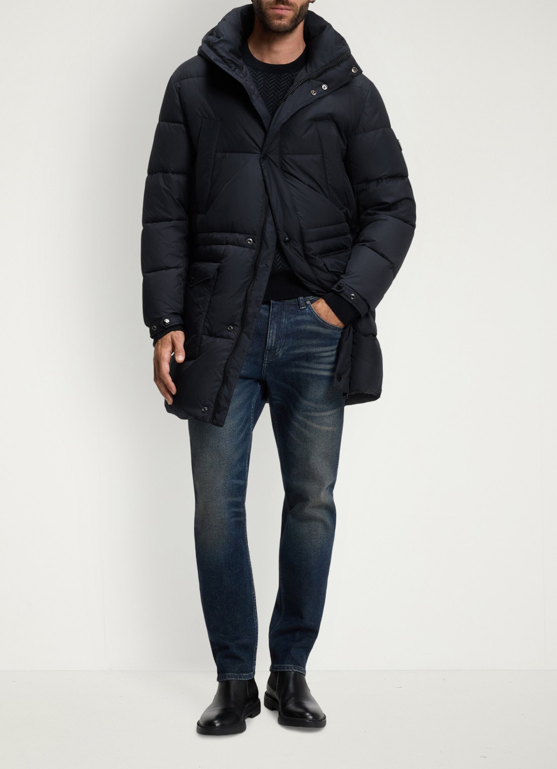 BOSS Puffer jas met capuchon - voorkant 3 blauw