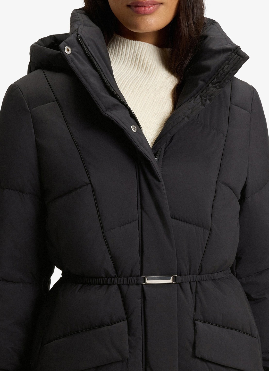 BOSS Puffer jas met ceintuur - detail 3 zwart