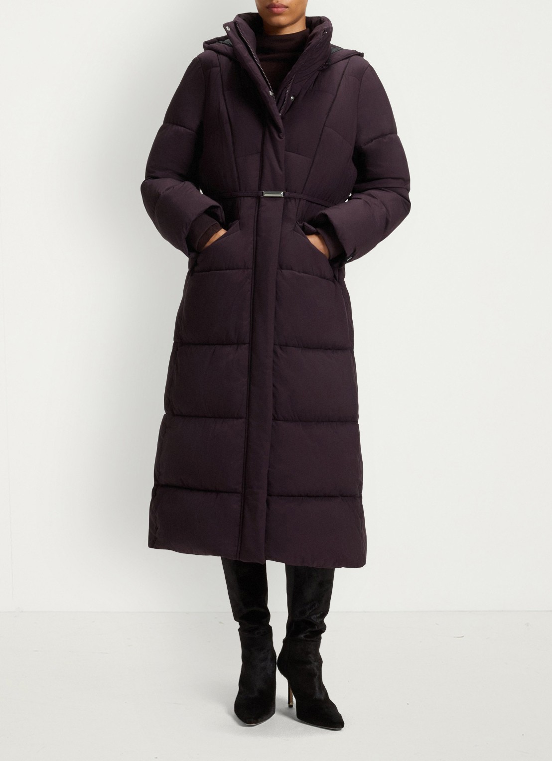 BOSS Puffer jas met ceintuur - detail paars