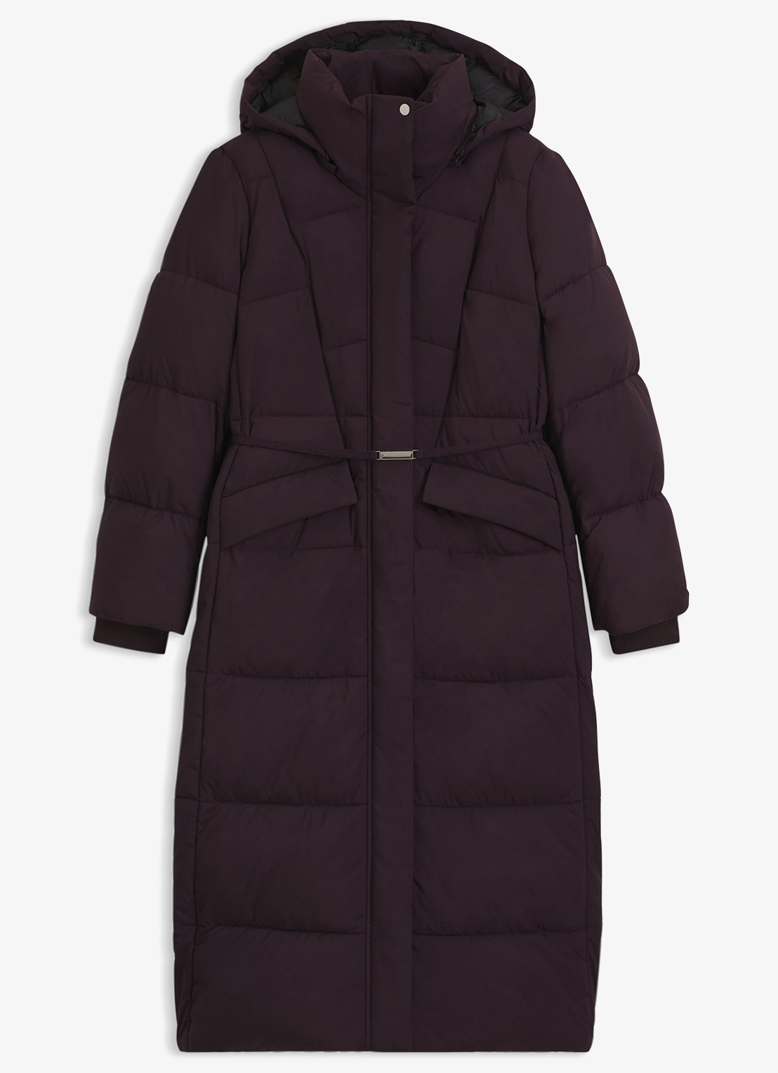 BOSS Puffer jas met ceintuur - voorkant 5 paars