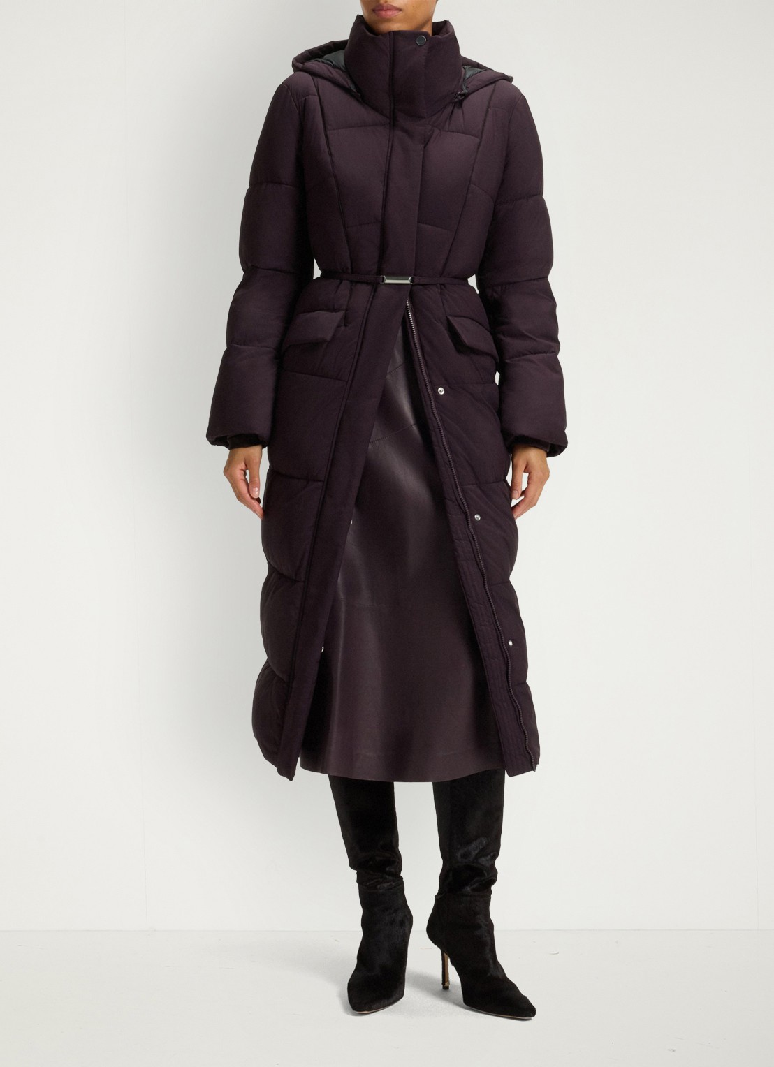 BOSS Puffer jas met ceintuur - voorkant 6 paars