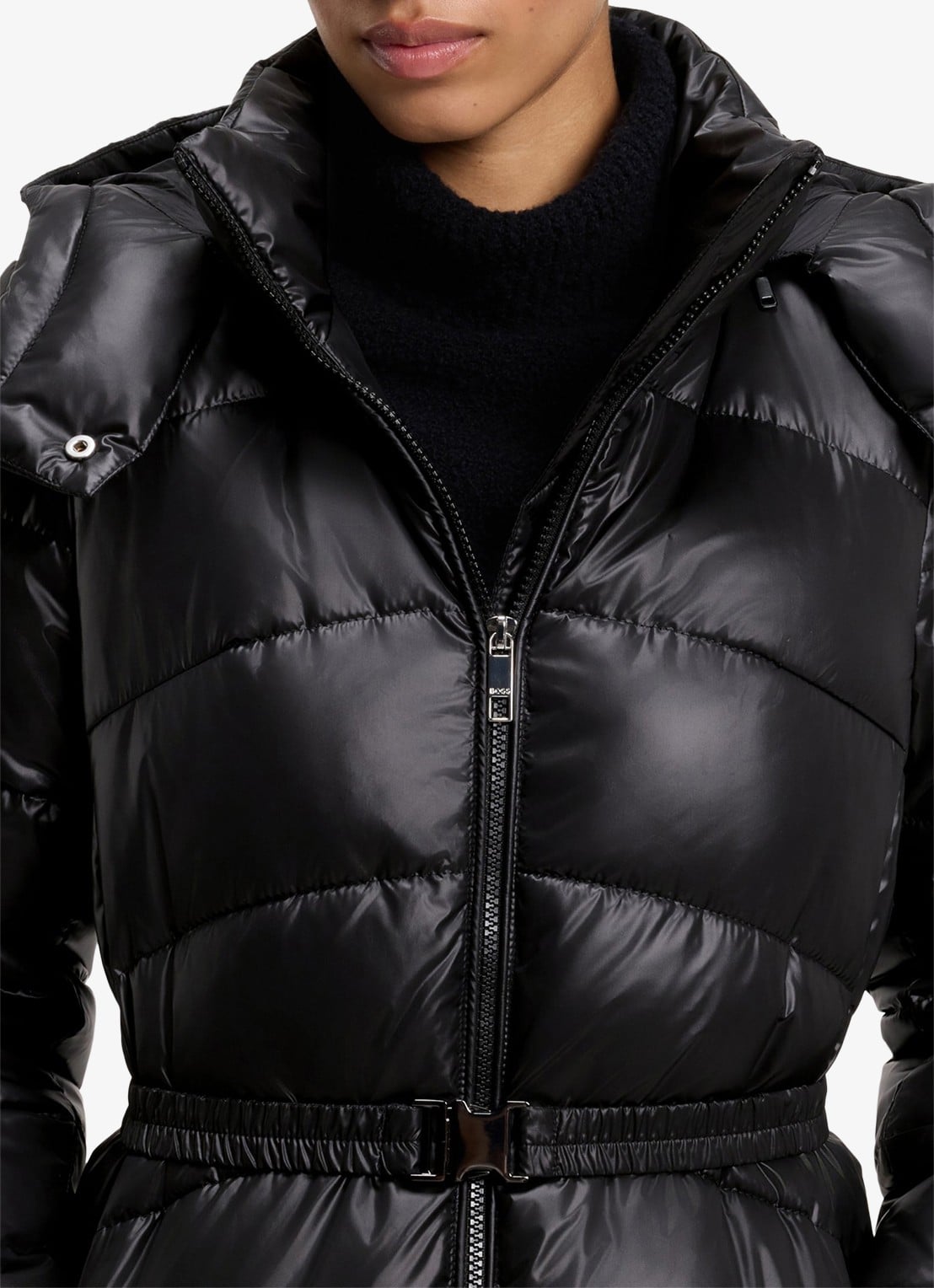 BOSS Puffer jas met ceintuur - detail 2 zwart