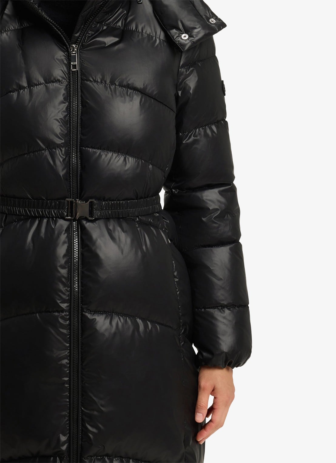 BOSS Puffer jas met ceintuur - detail 3 zwart