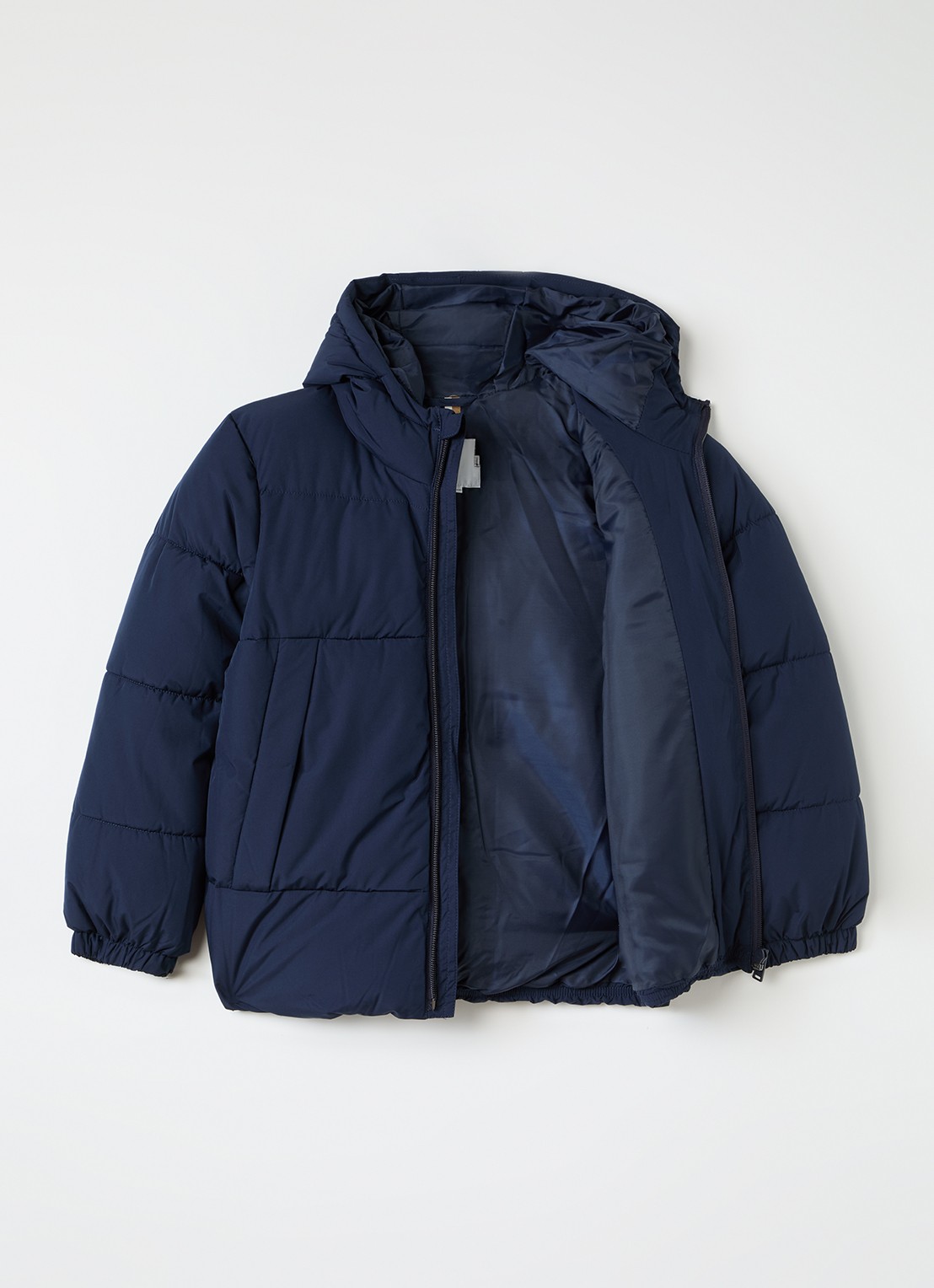 BOSS pufferjack met logo - voorkant 3 donkerblauw