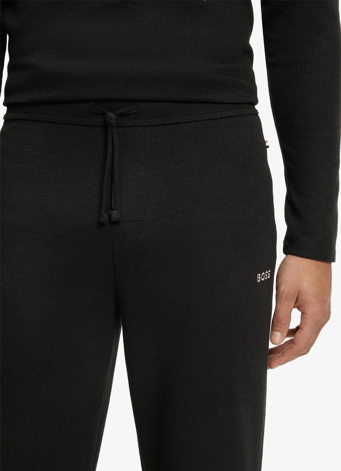 BOSS Pyjamabroek met structuur en logo - detail 4 zwart