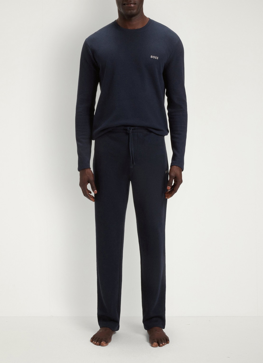 BOSS Pyjamabroek met structuur en logo - voorkant 3 donkerblauw