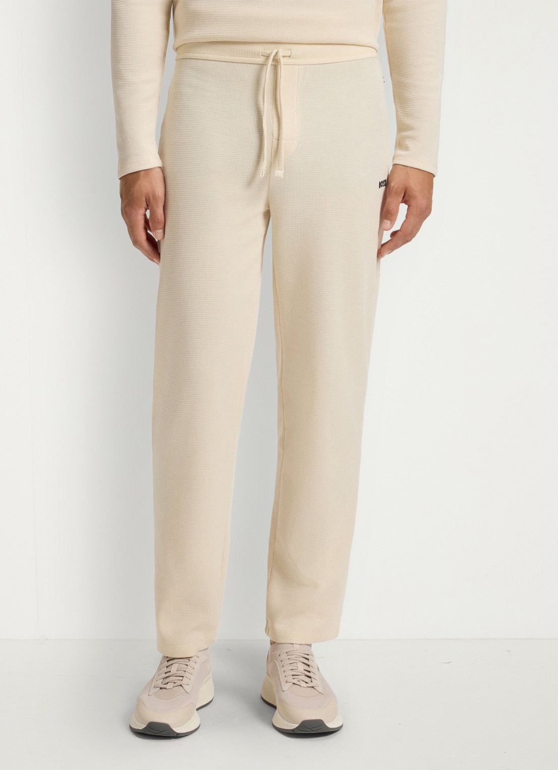 BOSS Pyjamabroek met structuur en logo - detail 4 creme