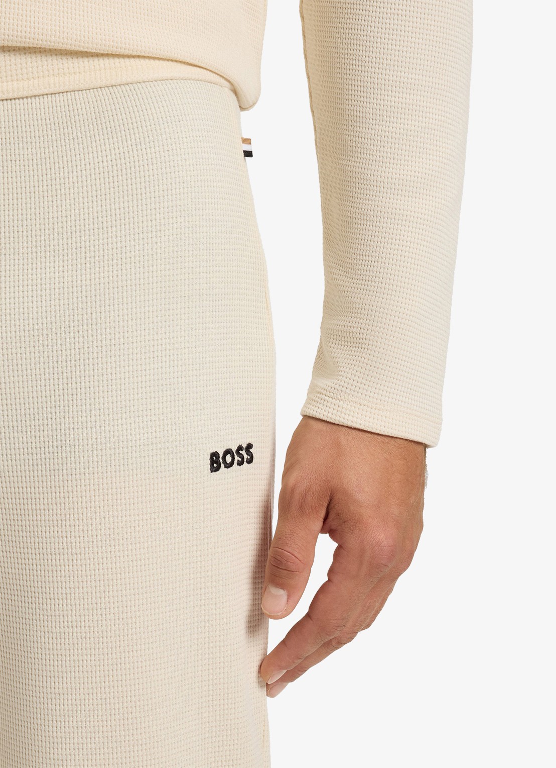 BOSS Pyjamabroek met structuur en logo - detail 5 creme