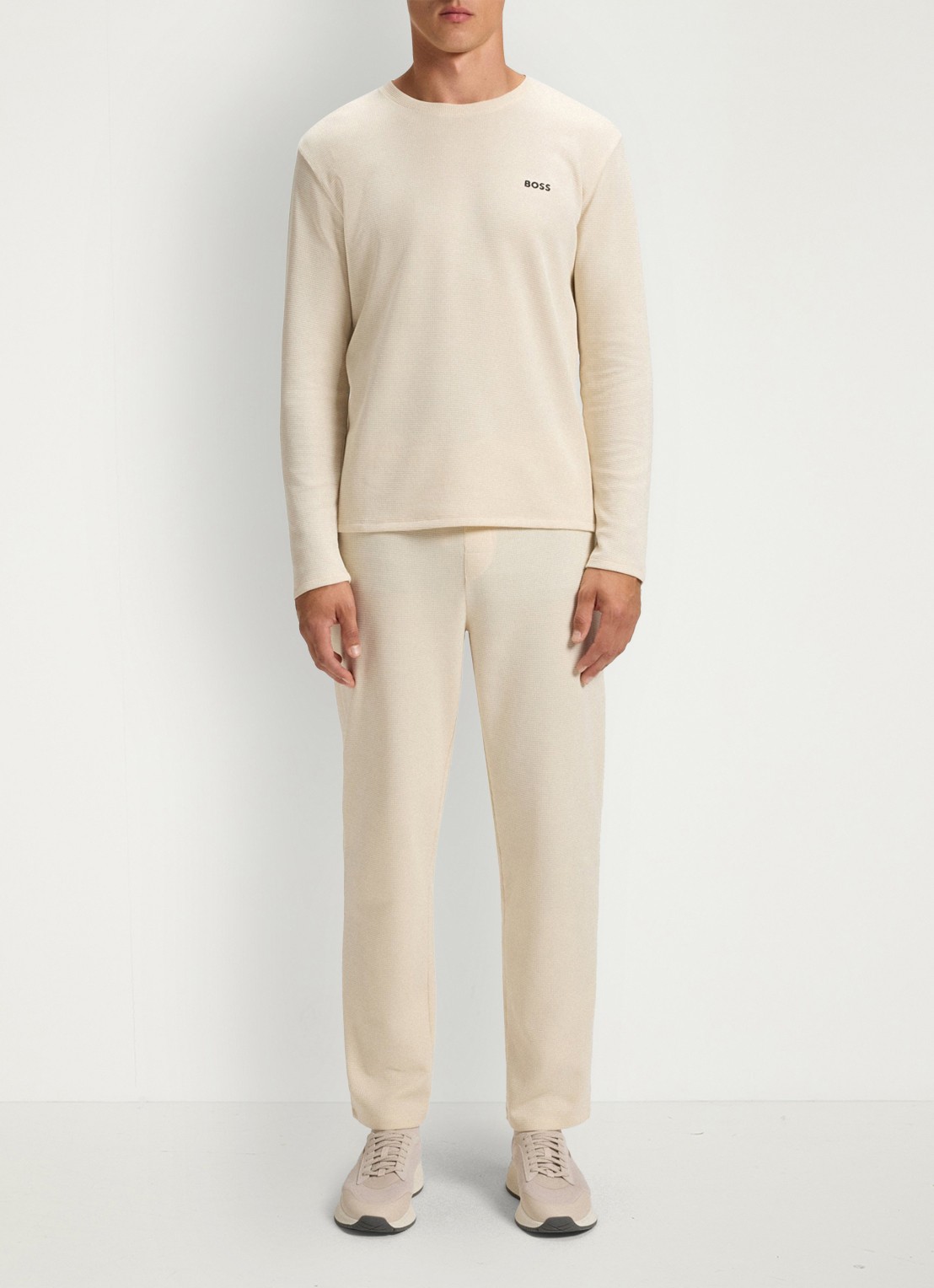 BOSS Pyjamabroek met structuur en logo - voorkant 2 creme