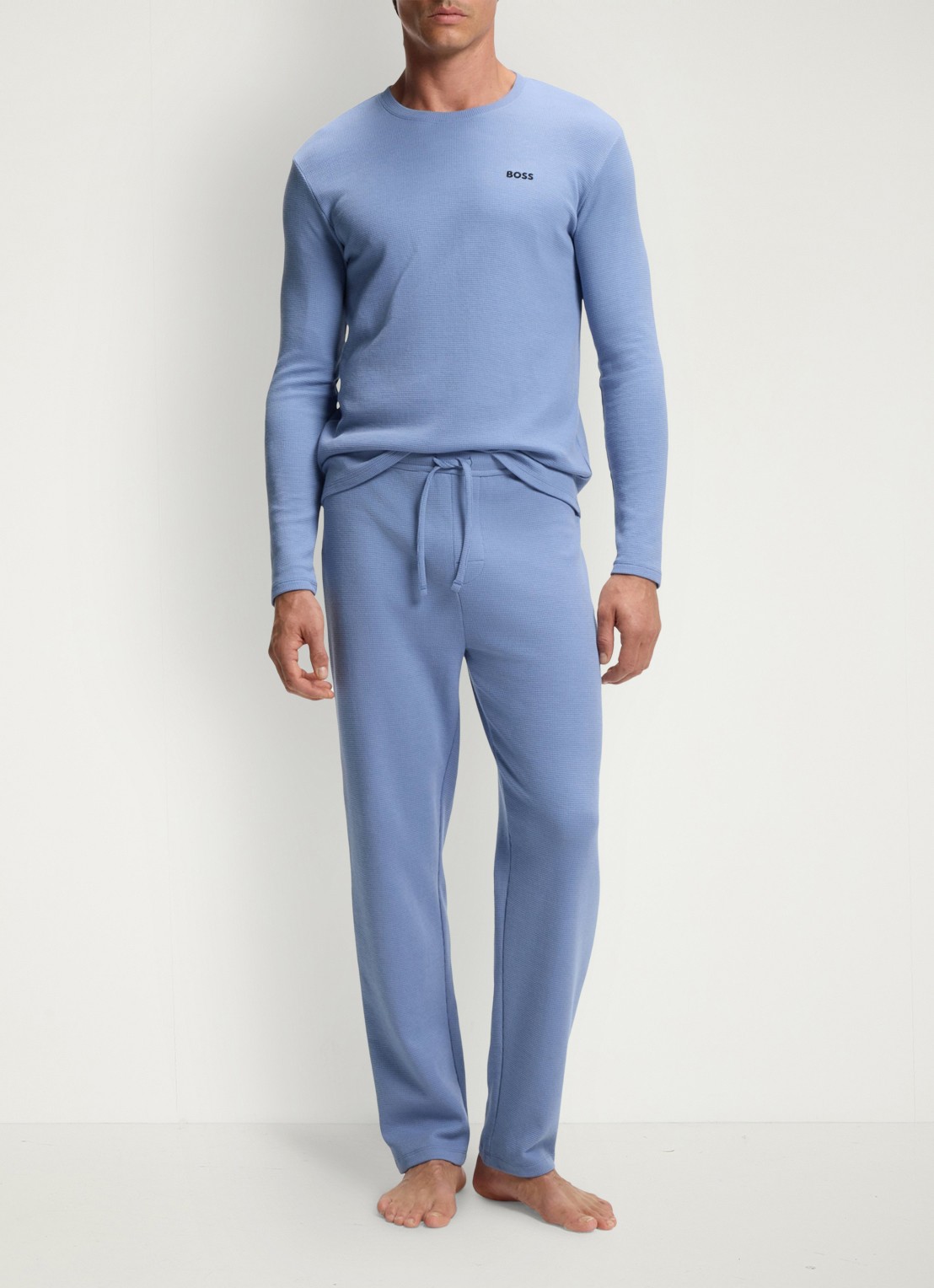 BOSS Pyjamabroek met structuur en logo - voorkant 2 blauwgrijs