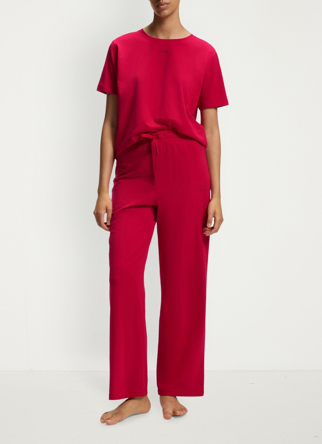 BOSS Pyjamabroek van  katoen met logo - voorkant 5 rood