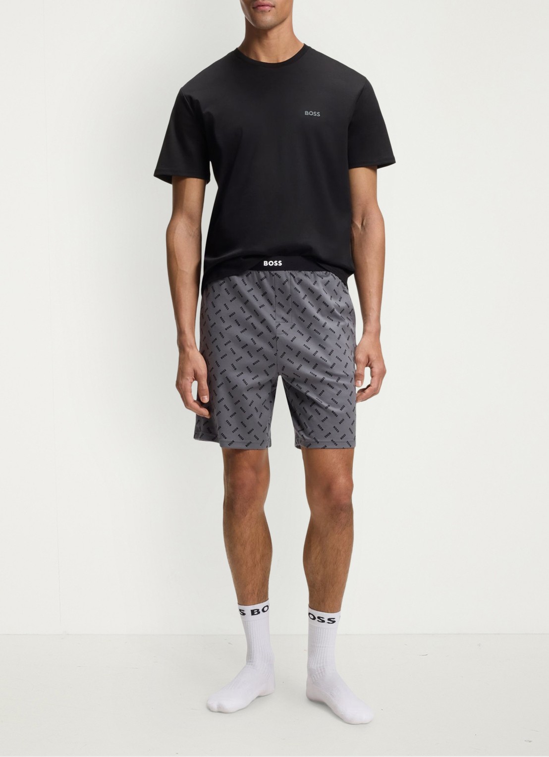 BOSS Pyjamaset met logo - voorkant 2 donkergrijs