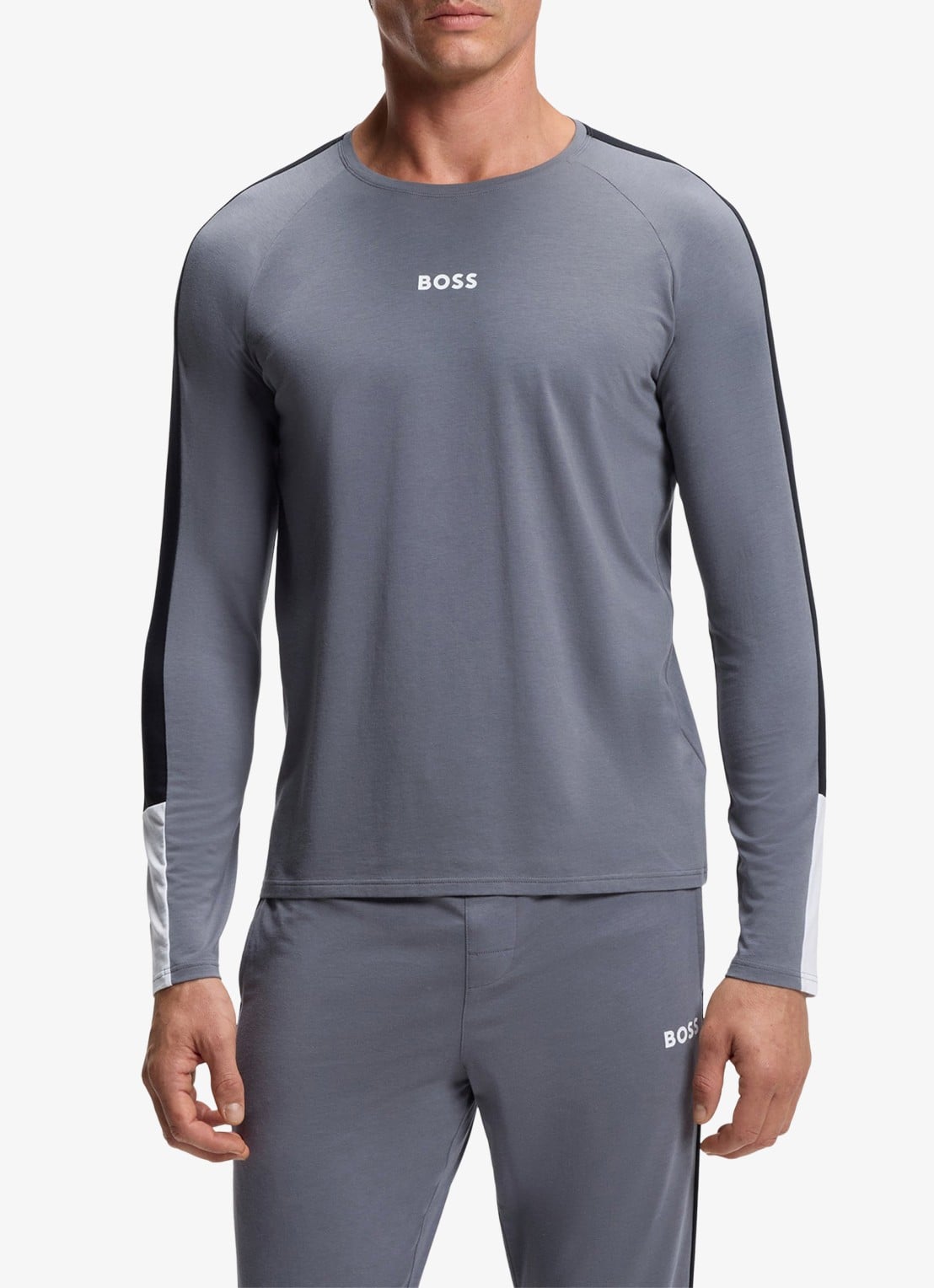BOSS Pyjamaset met logo - voorkant 2 grijs