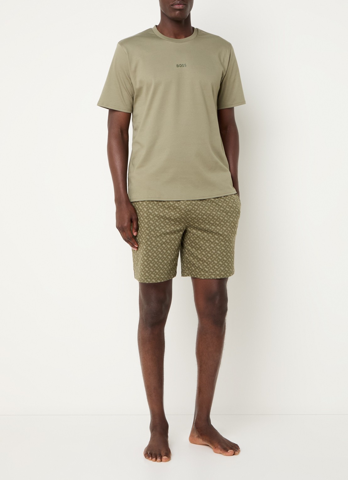 BOSS Pyjamaset met logoprint 2-delig - voorkant 4 open green-349 / groen