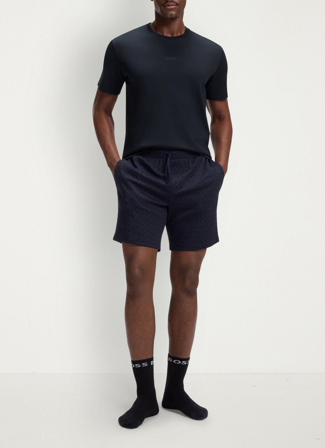 BOSS Pyjamaset met logoprint 2-delig - voorkant 5 dark blue-406 / blauw